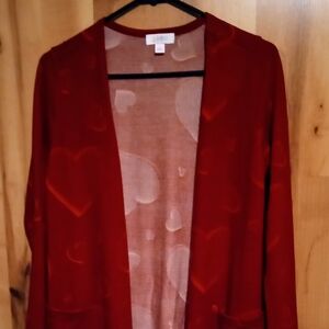 LuLaRoe Women's Size S Hearts Open Cardigan Dark Red